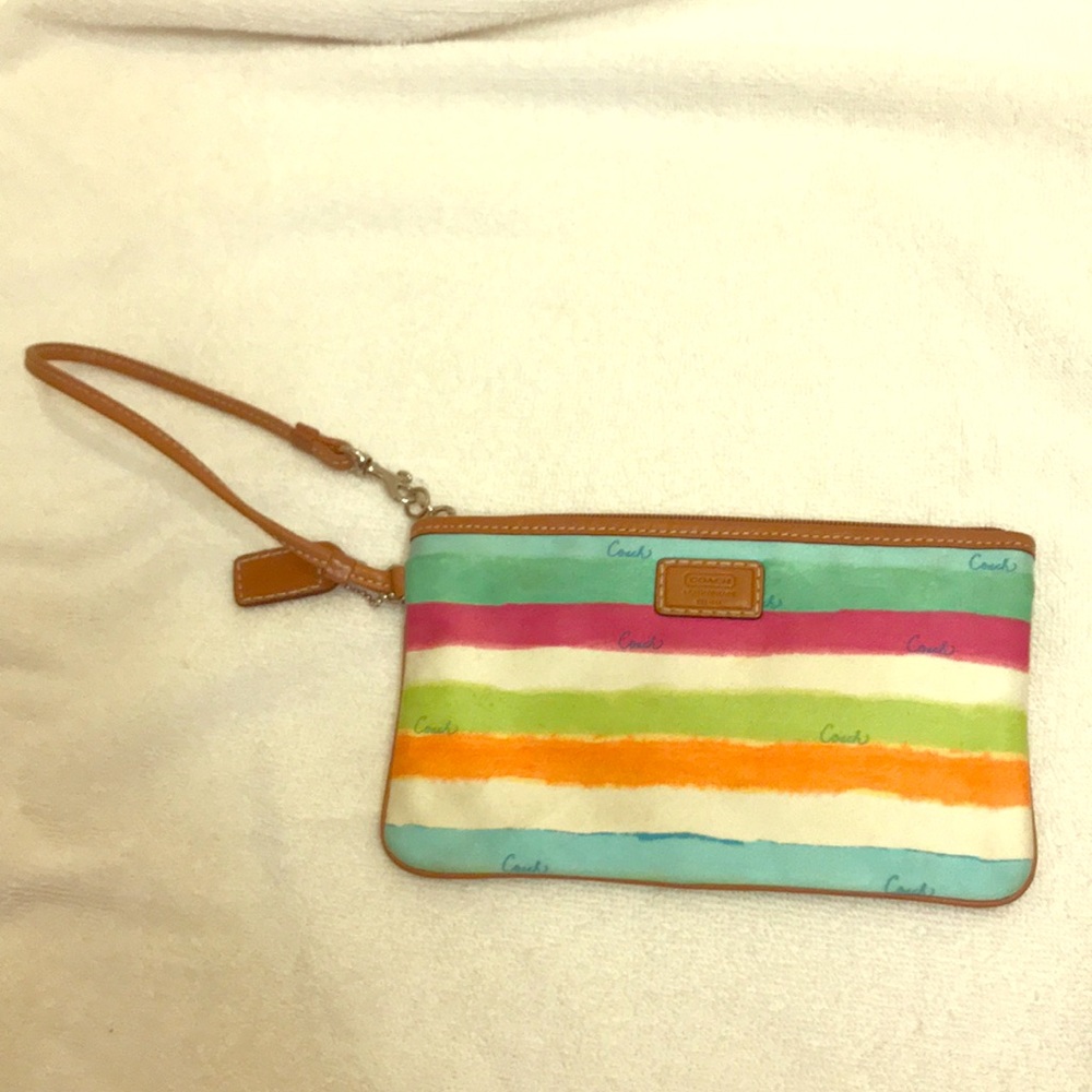 Coach striped wristlet